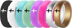 8 Colors Set-Custom Logo Text Silicone Rings 5.7mm Delicate Breathable Rubber Comfort Fit Thin Rings Wedding Band,Christian Cross Rings/Freemason Compass Symbol Masonic Rings
