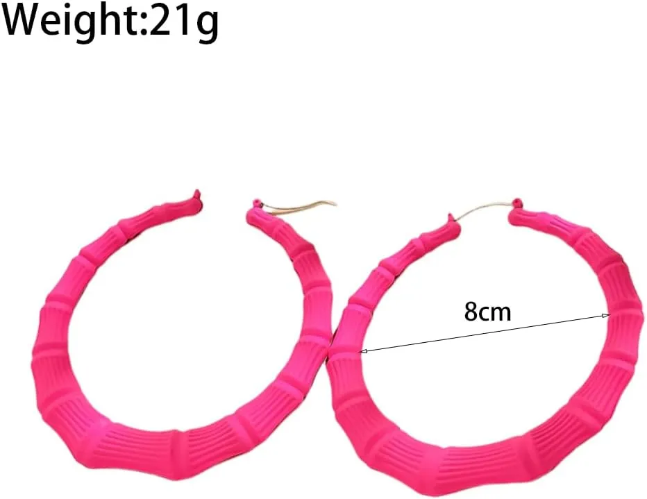 80 90s Chunky Bamboo Hoop Earrings, Bright Colors Novelty Large Circle Chic Dangle Drop Earrings, Punk Hiphop Street Dance Nightclub Party Jewelry