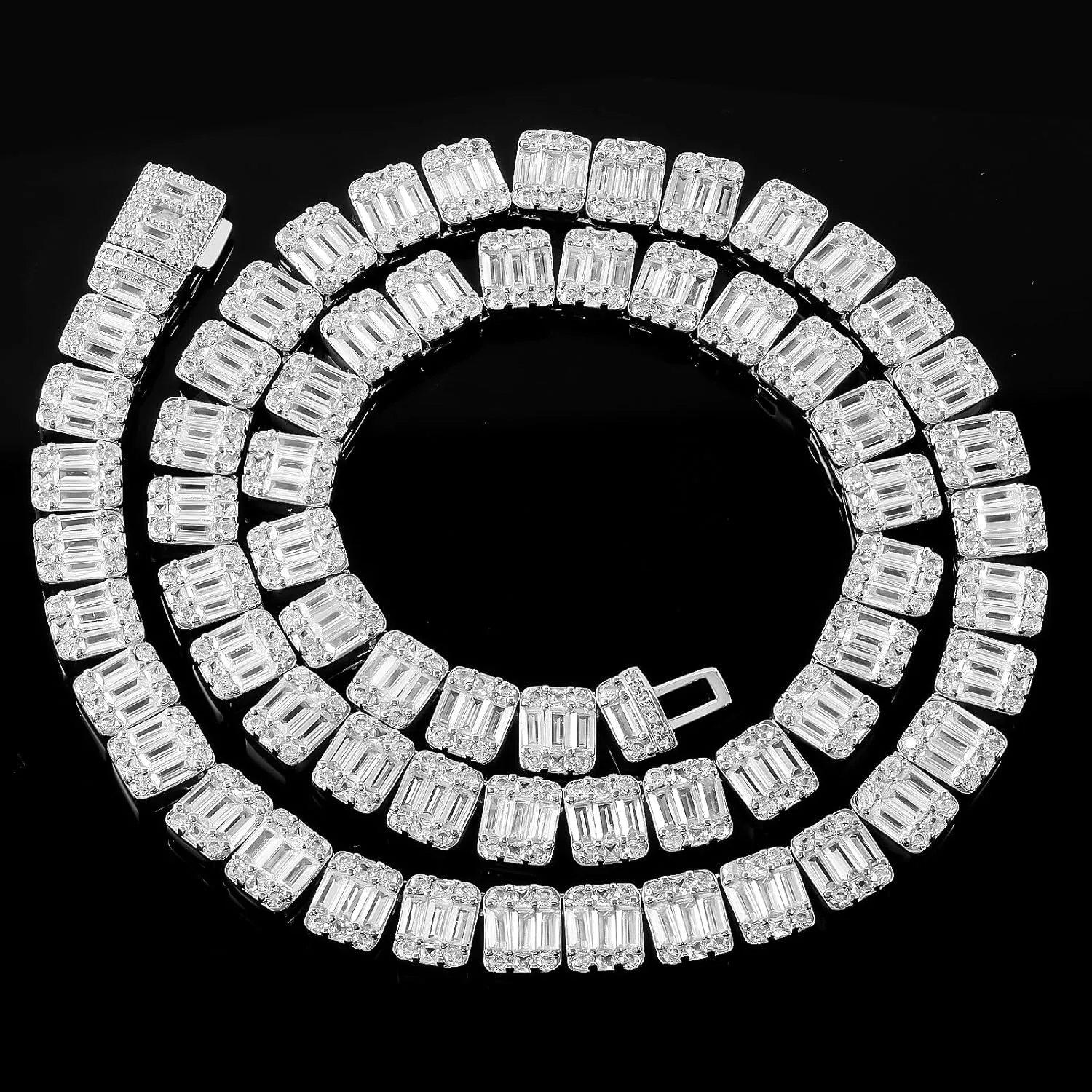 8MM Baguette Tennis Chain for Men Women, AAAAA  Cubic Zirconia Tennis Necklaces 18k Gold Plated Simulated Diamond Chains Full CZ Iced Out Hip Hop Bling Link Charm Choker Cuban Miami Men's Jewelry 18/20inch