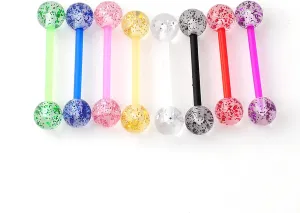 8Pcs 14G Flexible Acrylic Nipple Rings Colorful Bioplast Ball Straight Barbell Bars Tongue Ring 16mm(16Inch) Body Piercing Jewelry Set