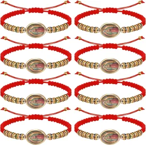 8Pcs Red Rope Virgen de Guadalupe Bracelet San Judas Tadeo Bracelet Handmade Adjustable Religious Prayer Protection Bracelet For Women Men