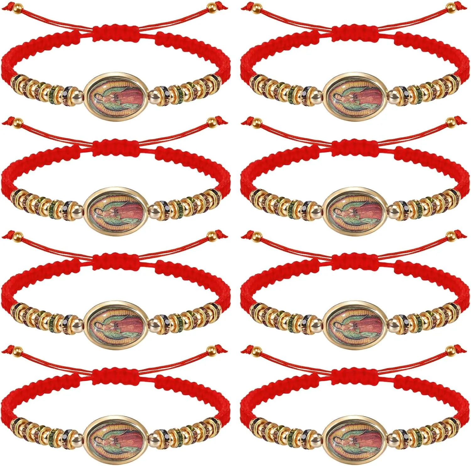 8Pcs Red Rope Virgen de Guadalupe Bracelet San Judas Tadeo Bracelet Handmade Adjustable Religious Prayer Protection Bracelet For Women Men