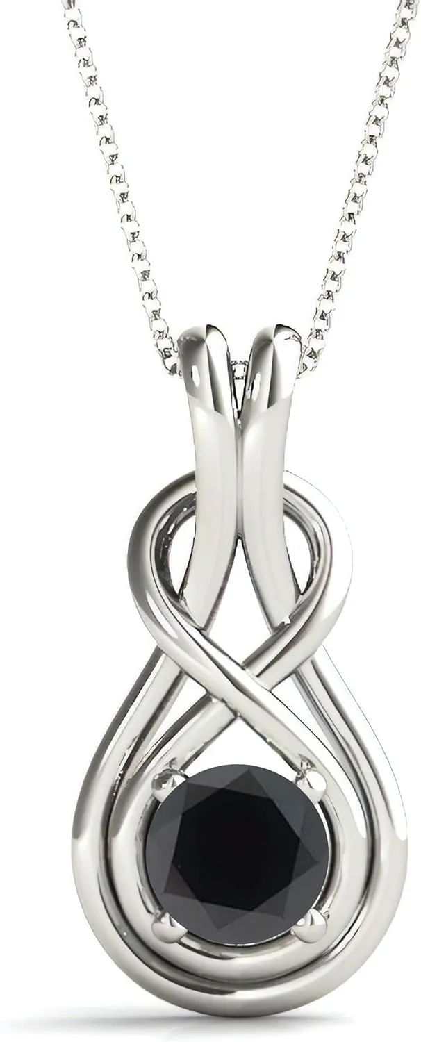 925 Sterling Silver 1/6 Cttw Round Black Diamond Pendant Necklace for Women Infinity Love Knot with 16" Chain