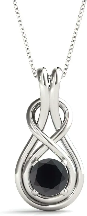 925 Sterling Silver 1/6 Cttw Round Black Diamond Pendant Necklace for Women Infinity Love Knot with 16" Chain