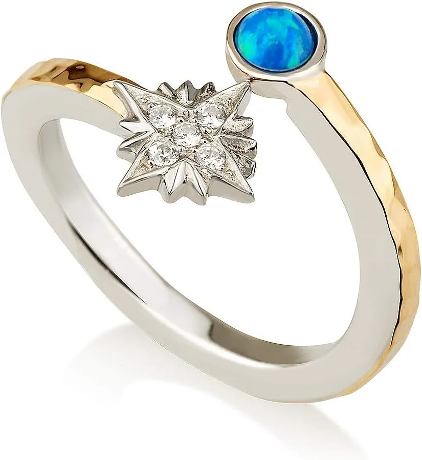 925 Sterling Silver 9k Gold Ring Shooting Star Of Bethlehem 0.1" White Round Cubic Zirconia Handmade Jewelry Rare Unique Spiritual Hebrew Kabbalah Bible Blessings Israel Gifts Holyland Jewish Art