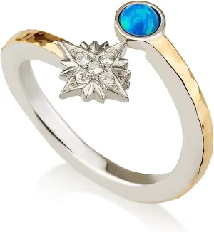 925 Sterling Silver 9k Gold Ring Shooting Star Of Bethlehem 0.1" White Round Cubic Zirconia Handmade Jewelry Rare Unique Spiritual Hebrew Kabbalah Bible Blessings Israel Gifts Holyland Jewish Art