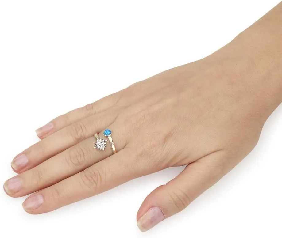 925 Sterling Silver 9k Gold Ring Shooting Star Of Bethlehem 0.1" White Round Cubic Zirconia Handmade Jewelry Rare Unique Spiritual Hebrew Kabbalah Bible Blessings Israel Gifts Holyland Jewish Art