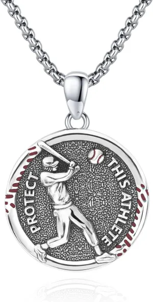 925 Sterling Silver Athlete Protect Pendant Sport Necklace with Stainless Steel Chain