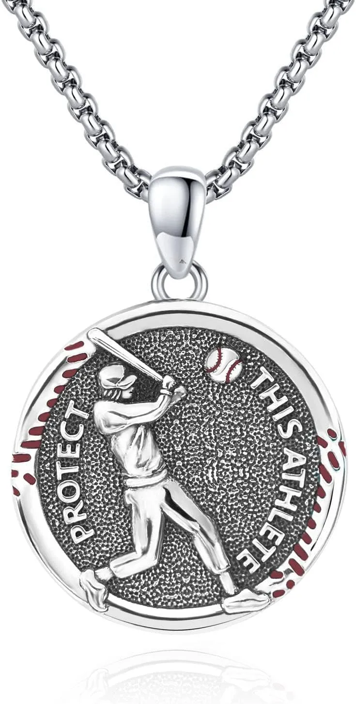 925 Sterling Silver Athlete Protect Pendant Sport Necklace with Stainless Steel Chain