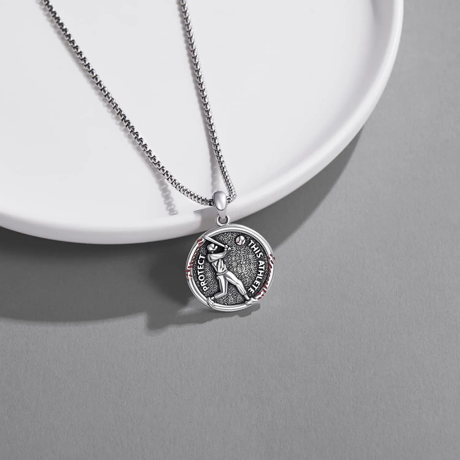 925 Sterling Silver Athlete Protect Pendant Sport Necklace with Stainless Steel Chain