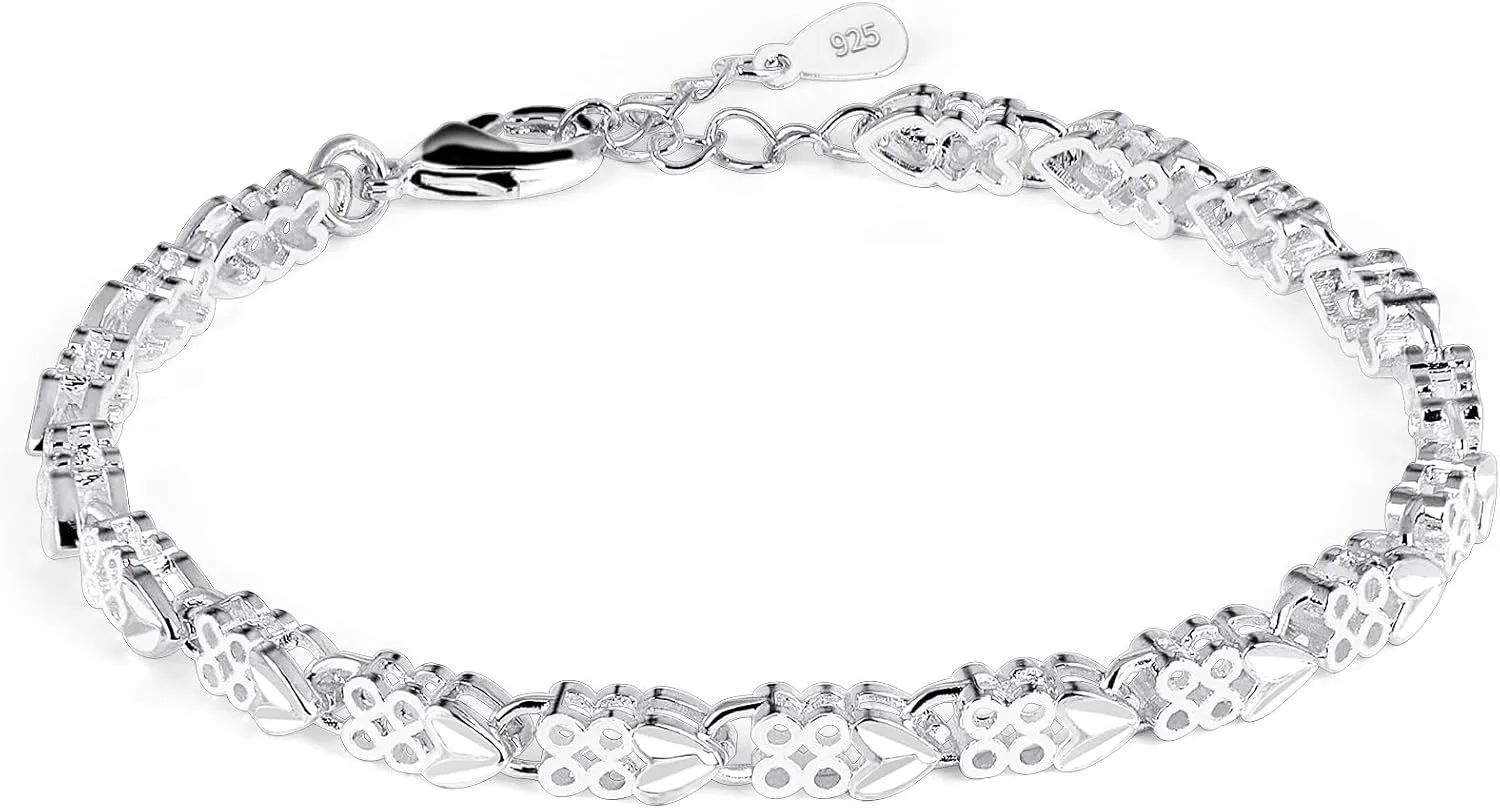 925 Sterling Silver Bracelets for Women, Classic Adjustable Slider Unique S925 Bracelet Silver Fashion Jewelry Wedding Gifts for Ladies, Sizes 3.0-7.8 Inch