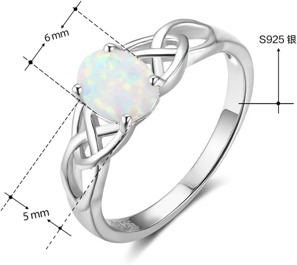 925 Sterling Silver Celtic Knot Heart Shaped Fire Opal Wedding Engagement Ring