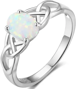 925 Sterling Silver Celtic Knot Heart Shaped Fire Opal Wedding Engagement Ring