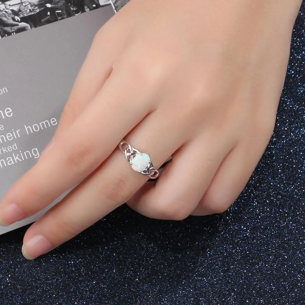 925 Sterling Silver Celtic Knot Heart Shaped Fire Opal Wedding Engagement Ring