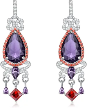 925 Sterling Silver Colorful Chandelier Teardrop Dangle Earrings Statement Flower Stud Earrings for Women Party Prom