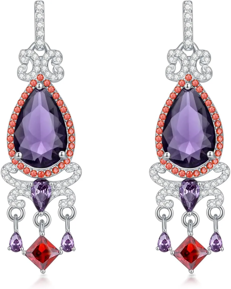 925 Sterling Silver Colorful Chandelier Teardrop Dangle Earrings Statement Flower Stud Earrings for Women Party Prom