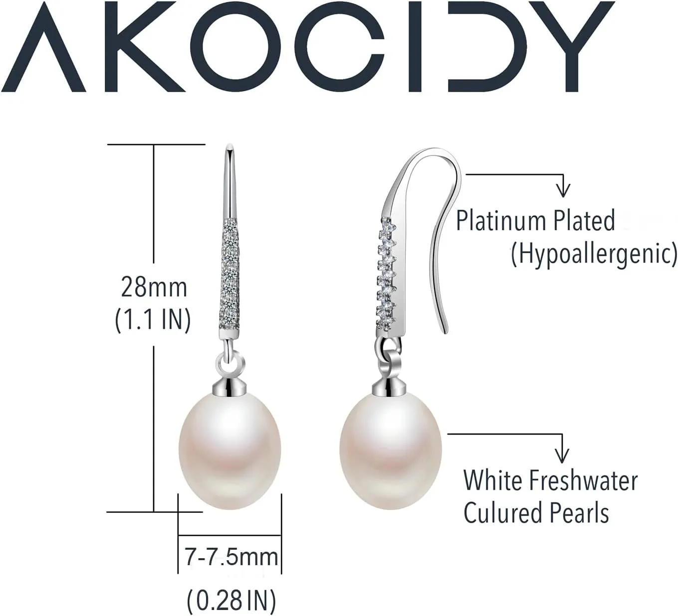 925 Sterling Silver Elegant Dangle Freshwater Pearl Earrings for Women - AKOCIDY