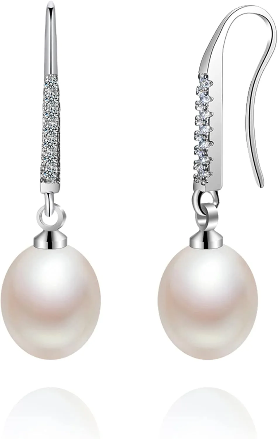 925 Sterling Silver Elegant Dangle Freshwater Pearl Earrings for Women - AKOCIDY