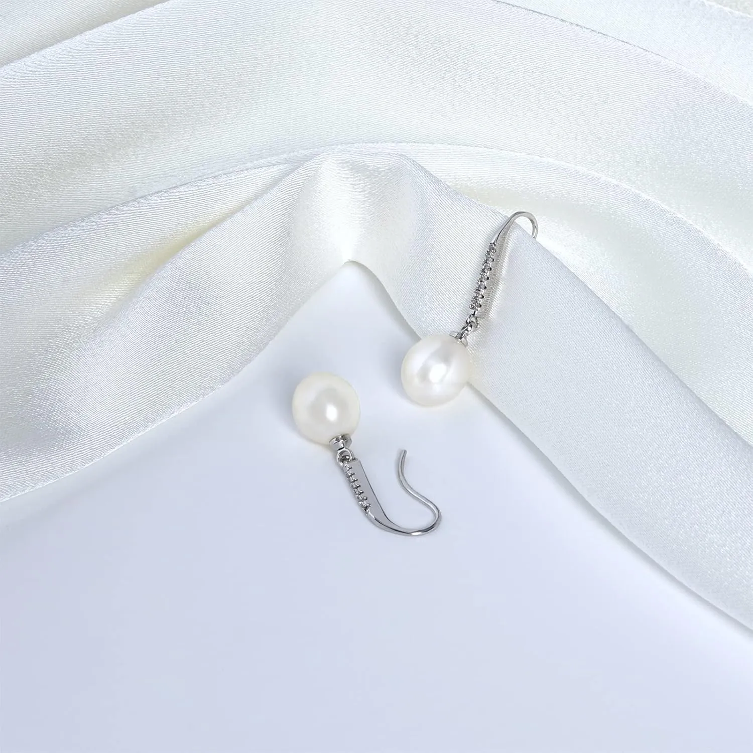 925 Sterling Silver Elegant Dangle Freshwater Pearl Earrings for Women - AKOCIDY