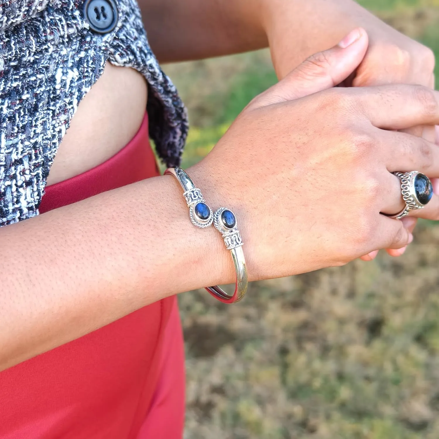 925 Sterling Silver Handmade Gemstone Cuff Bracelet Unique Artisan Design Fashionable Statement Adjustable Jewelry for Women Ideal Gifts
