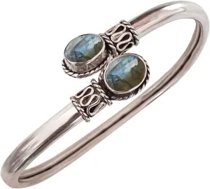 925 Sterling Silver Handmade Gemstone Cuff Bracelet Unique Artisan Design Fashionable Statement Adjustable Jewelry for Women Ideal Gifts