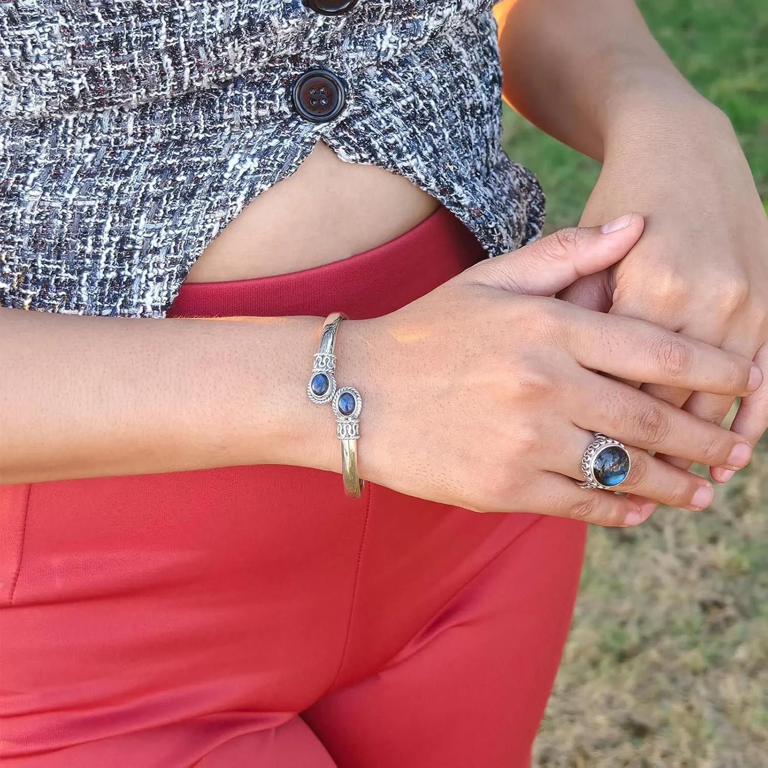 925 Sterling Silver Handmade Gemstone Cuff Bracelet Unique Artisan Design Fashionable Statement Adjustable Jewelry for Women Ideal Gifts