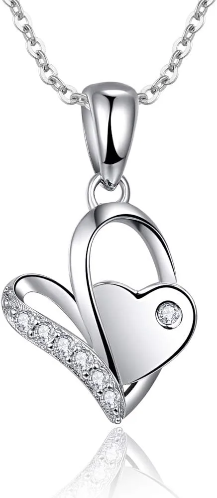 925 Sterling Silver Heart Pendant Necklaces 3A Cubic Zirconia Love Heart Necklace for Women