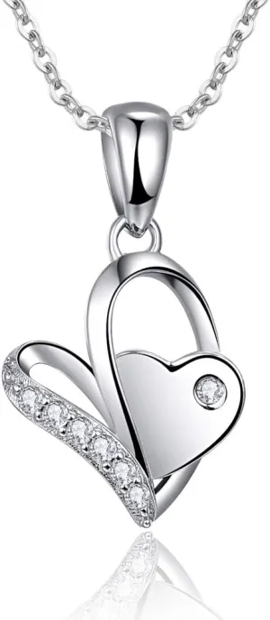 925 Sterling Silver Heart Pendant Necklaces 3A Cubic Zirconia Love Heart Necklace for Women