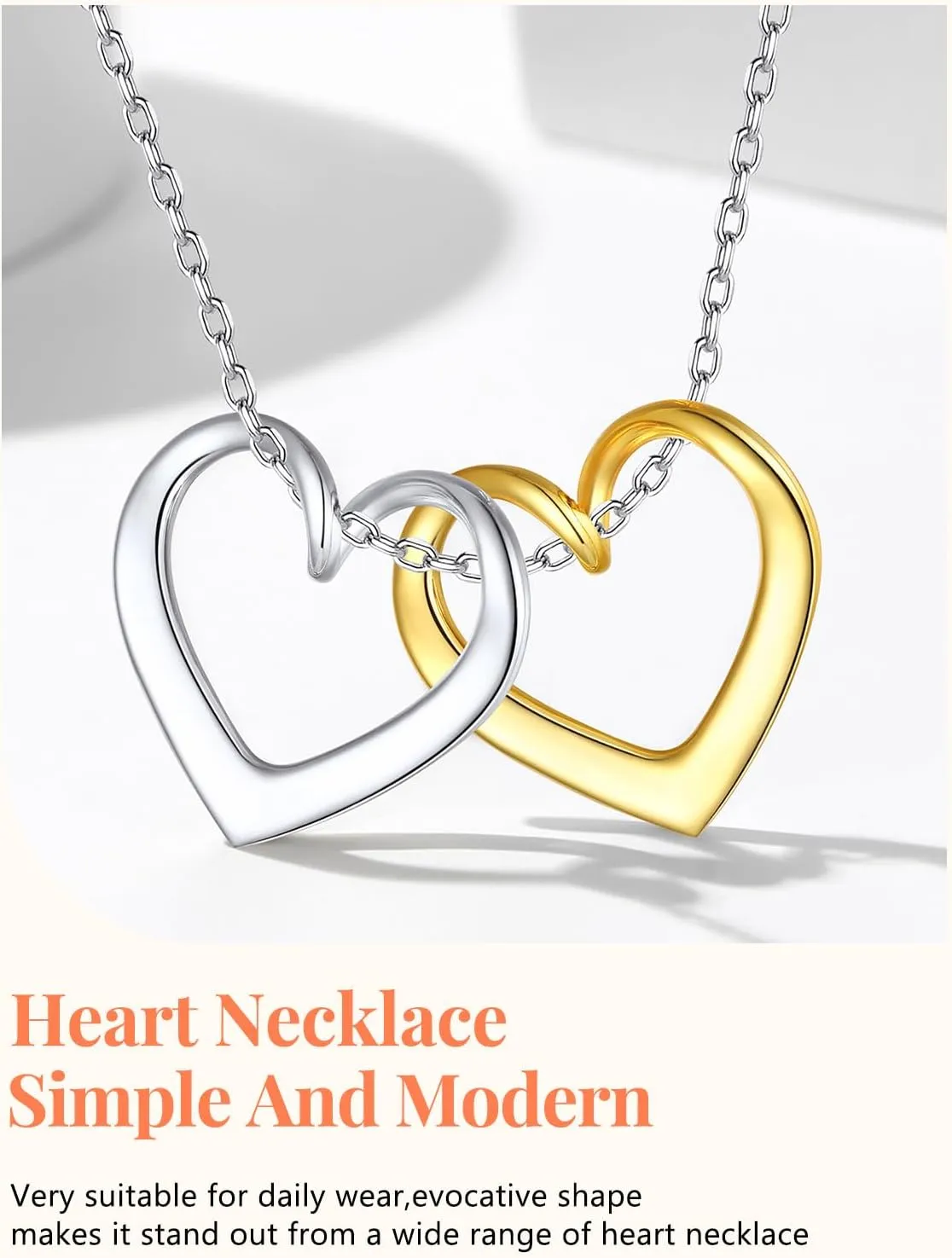 925 Sterling Silver Heart Pendant Necklaces,18K Gold Short Heart Necklaces Jewelry Collection Love Open Heart Chain Necklace Anniversary Birthday Gifts for Wife,Jewelry Gift for Women Mom Girlfriend Girls Her (16" 2")