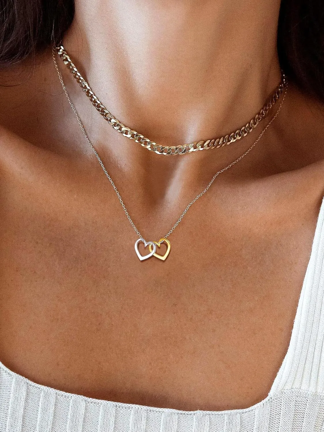 925 Sterling Silver Heart Pendant Necklaces,18K Gold Short Heart Necklaces Jewelry Collection Love Open Heart Chain Necklace Anniversary Birthday Gifts for Wife,Jewelry Gift for Women Mom Girlfriend Girls Her (16" 2")