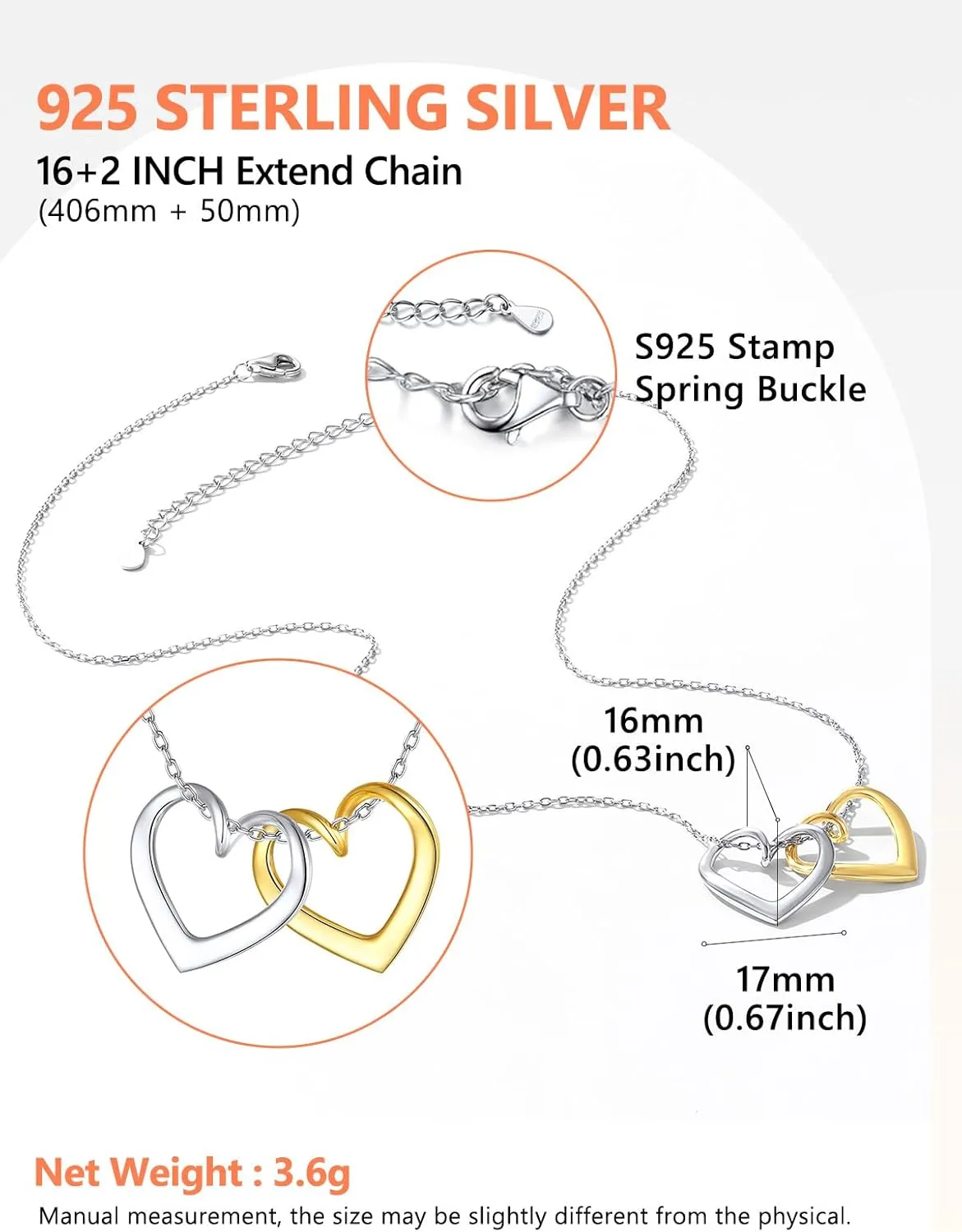 925 Sterling Silver Heart Pendant Necklaces,18K Gold Short Heart Necklaces Jewelry Collection Love Open Heart Chain Necklace Anniversary Birthday Gifts for Wife,Jewelry Gift for Women Mom Girlfriend Girls Her (16" 2")