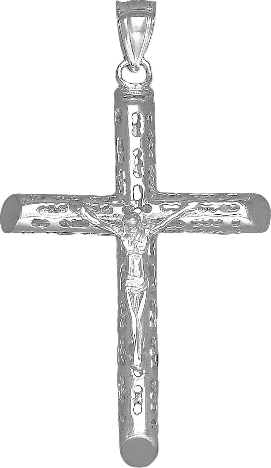 925 Sterling Silver Jesus Christ Crucifix Cross Pendant Necklace High Polished 2"