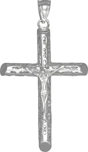 925 Sterling Silver Jesus Christ Crucifix Cross Pendant Necklace High Polished 2"