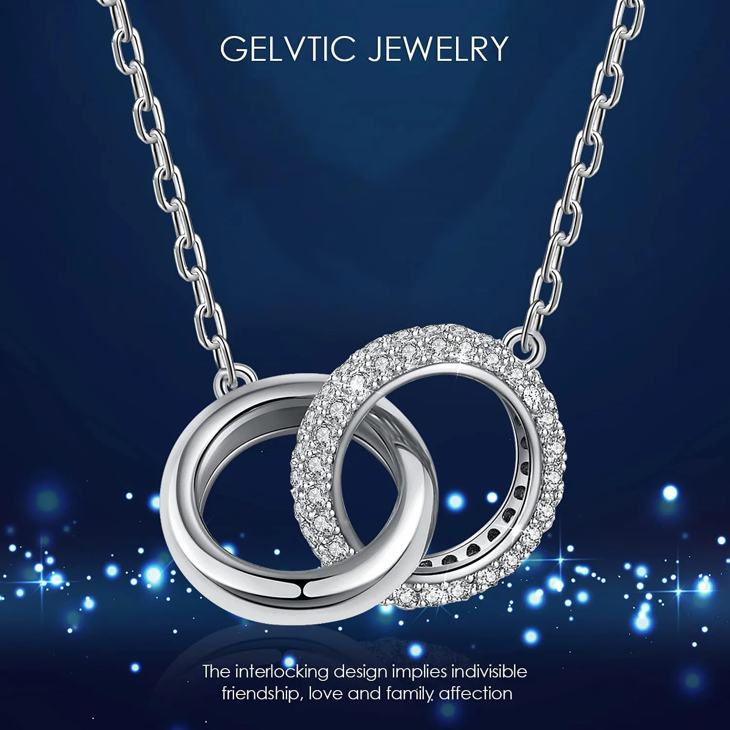 925 Sterling Silver Necklaces for Women Trendy 18K White Gold Plated Cubic Zirconia Crystal Charm Necklace Chains Fashion Dainty Interlocking Circle Pendant Necklace Jewelry for Women Valentine for Mother Mom Lover Friend Bridesmaid,18