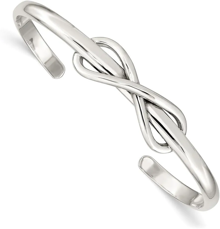 925 Sterling Silver Polished 4mm Infinity Cuff Bangle Bracelet