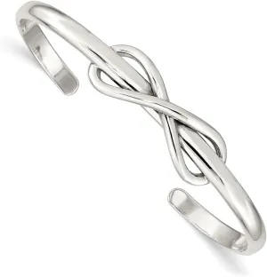 925 Sterling Silver Polished 4mm Infinity Cuff Bangle Bracelet