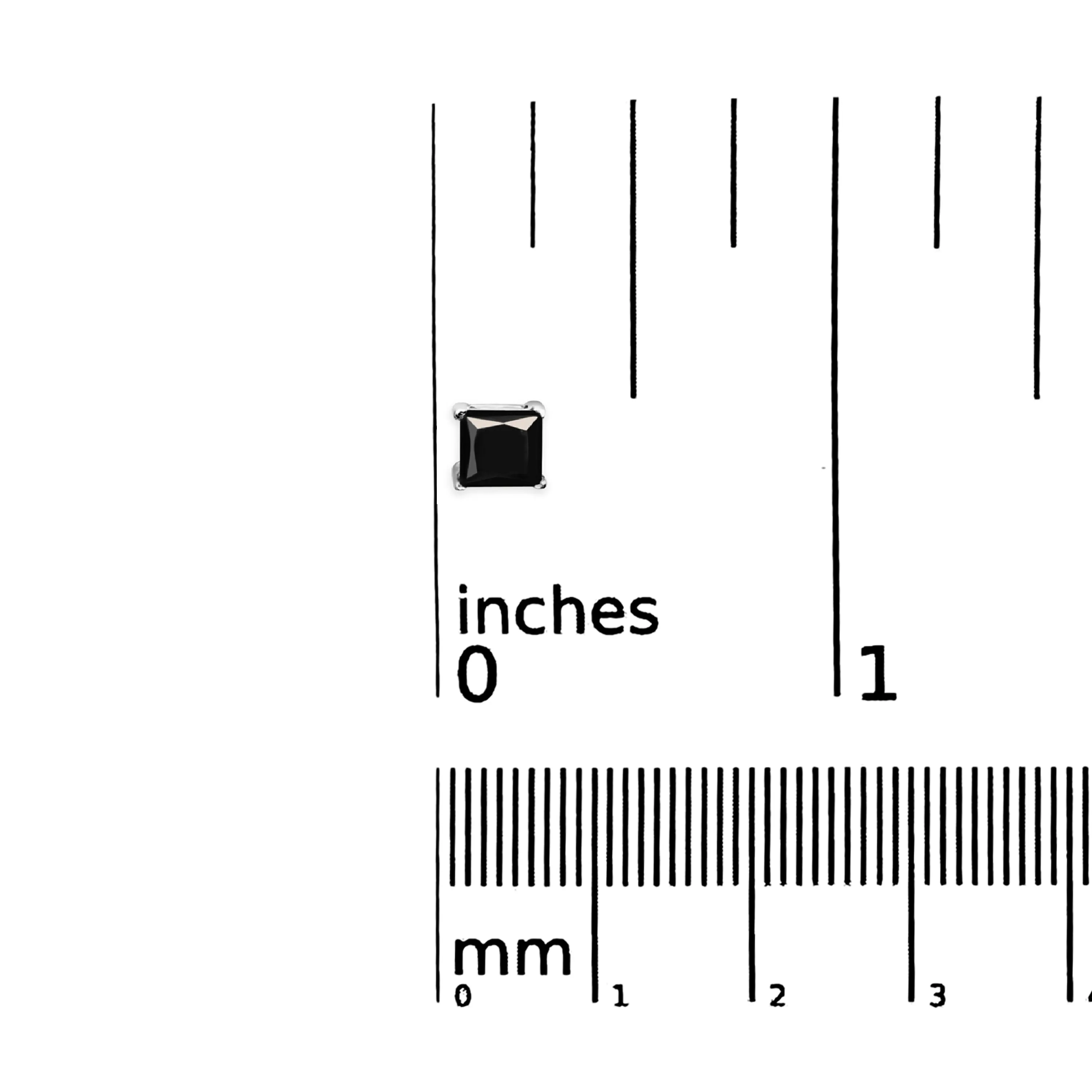 .925 Sterling Silver Princess-Cut Square Black Diamond Classic 4-Prong Stud Earrings with Screw Backs