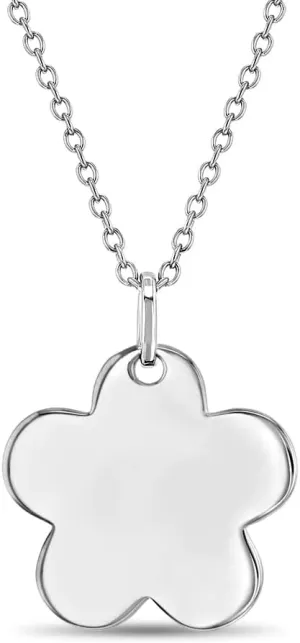 925 Sterling Silver Small Polished Flower Necklace For Young Girls and Pre-Teens 16" - Engravable Polished Pendant Necklace For a Young Girl - Floral Chain Necklaces for Teenage Girls