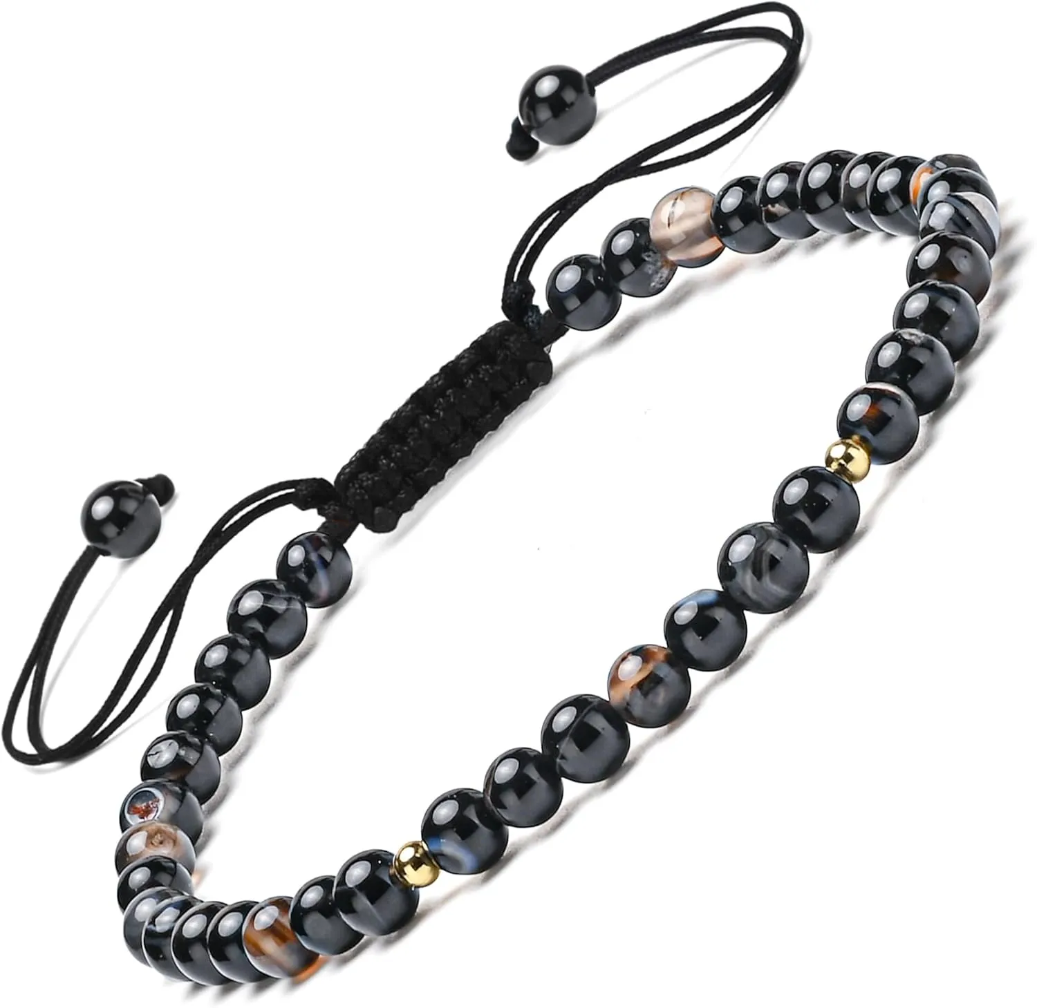 925 Sterling Silver/Gold Anklet,4MM9-12 in, Natural Stone Anklet, Hand Woven, Adjustable Size