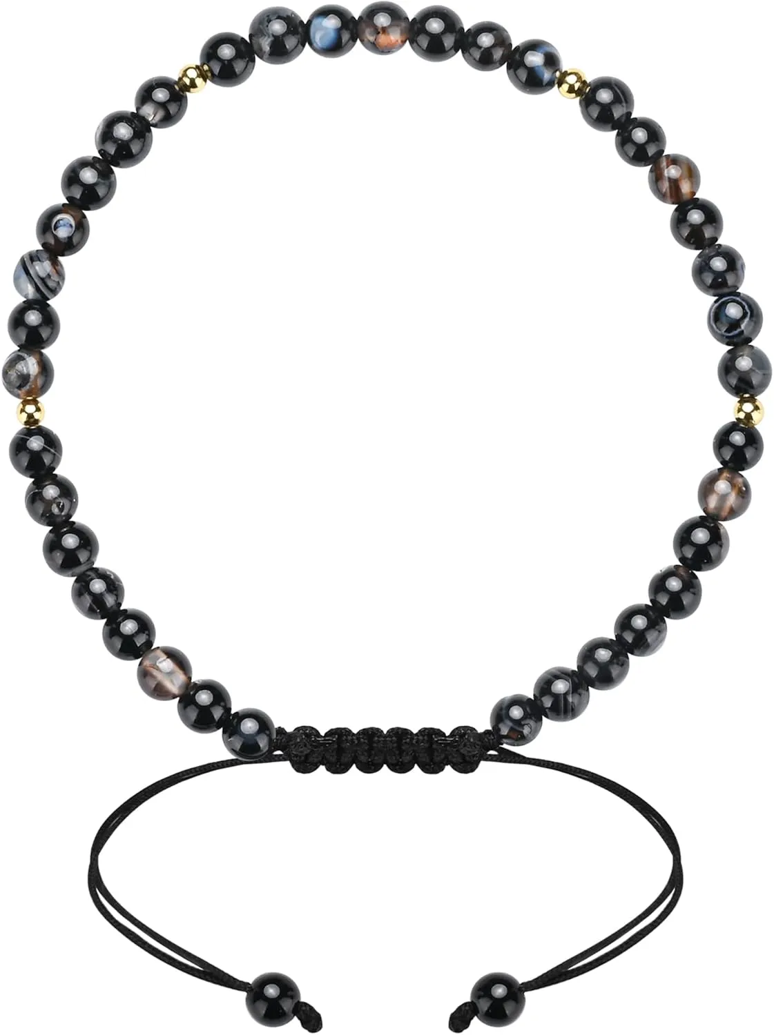 925 Sterling Silver/Gold Anklet,4MM9-12 in, Natural Stone Anklet, Hand Woven, Adjustable Size