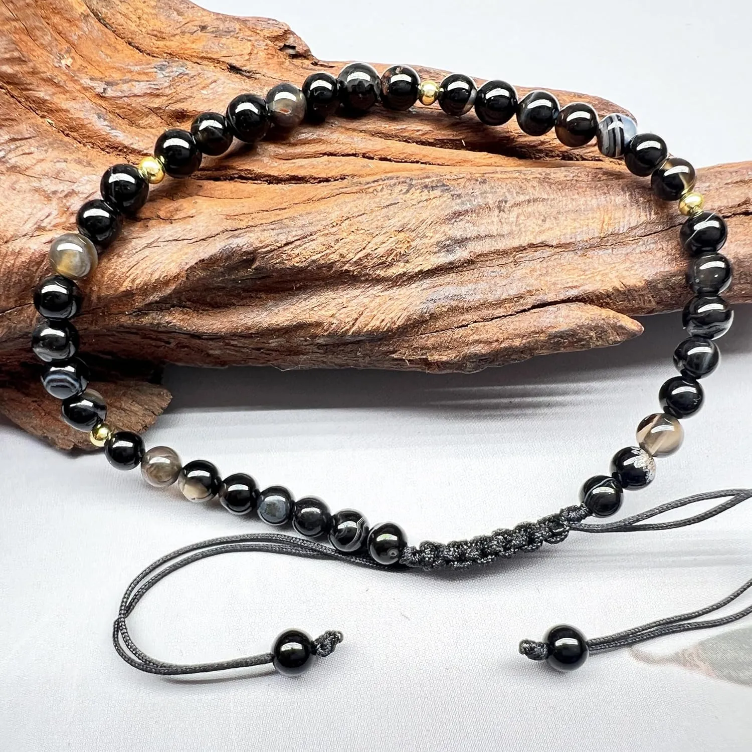 925 Sterling Silver/Gold Anklet,4MM9-12 in, Natural Stone Anklet, Hand Woven, Adjustable Size