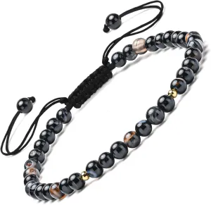 925 Sterling Silver/Gold Anklet,4MM9-12 in, Natural Stone Anklet, Hand Woven, Adjustable Size
