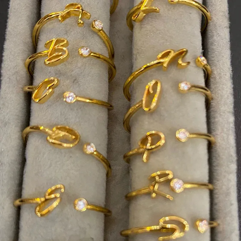 A-Z Initial Rings for Women Open Adjustable Stainless Steel Wedding Ring 2024 Trend Gold Color Couple Jewelry Accessories Gift
