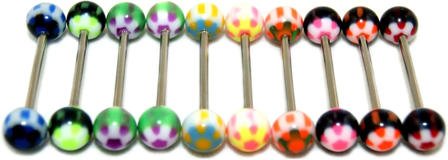 Acrylic Tongue Rings Barbells Bar 14G Flower Shape LOT of 10