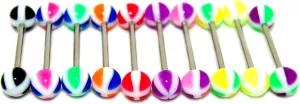 Acrylic Tongue Rings Barbells Bar 14G Stripes Design LOT of 10