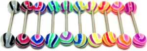 Acrylic Tongue Rings Barbells Bar 14G Stripes Pattern LOT of 10