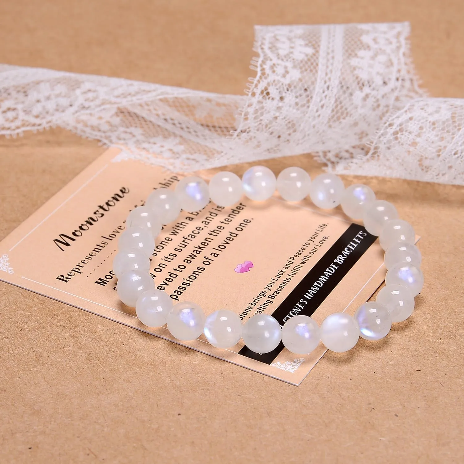 AD Beads Handmade Gemstone Stretch Elastic Bracelet Crystal Healing Reiki Nature's Beauty and Spiritual Essence Unisex (4mm, Moonstone (love and friendship))