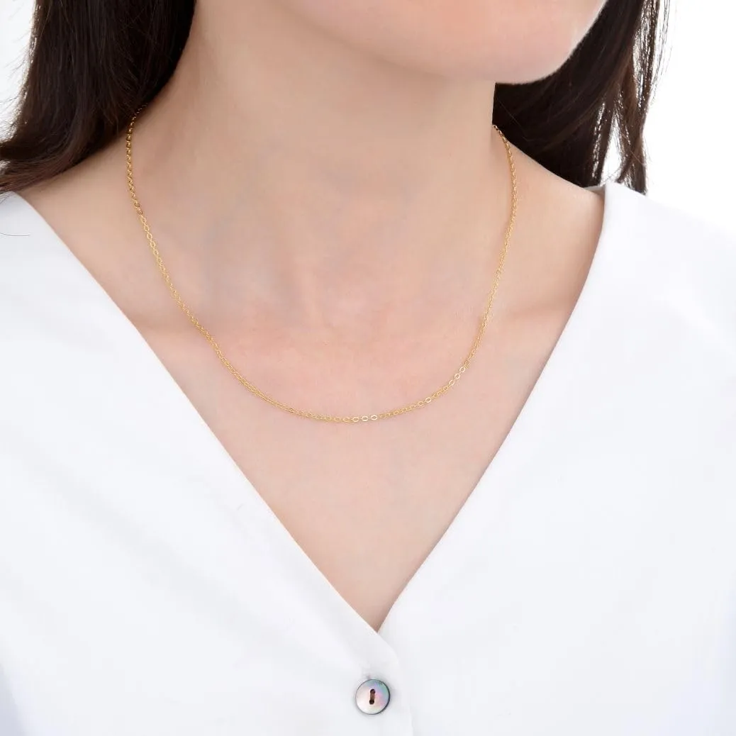 Adabele Solid 925 Sterling Silver Gold Filled Flat Cable Link Chain Necklace 1mm 1.2mm 1.3mm Thin Strong Tarnish Resistant Hypoallergenic Nickel Free Women Jewelry