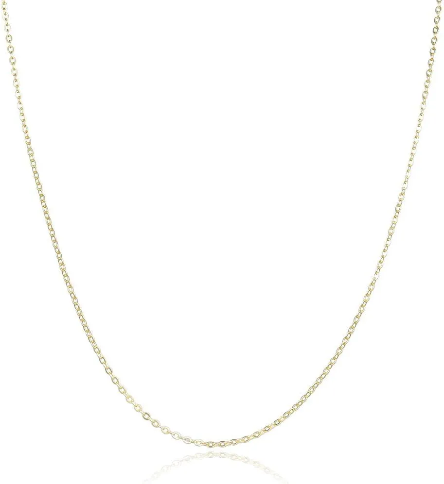 Adabele Solid 925 Sterling Silver Gold Filled Flat Cable Link Chain Necklace 1mm 1.2mm 1.3mm Thin Strong Tarnish Resistant Hypoallergenic Nickel Free Women Jewelry