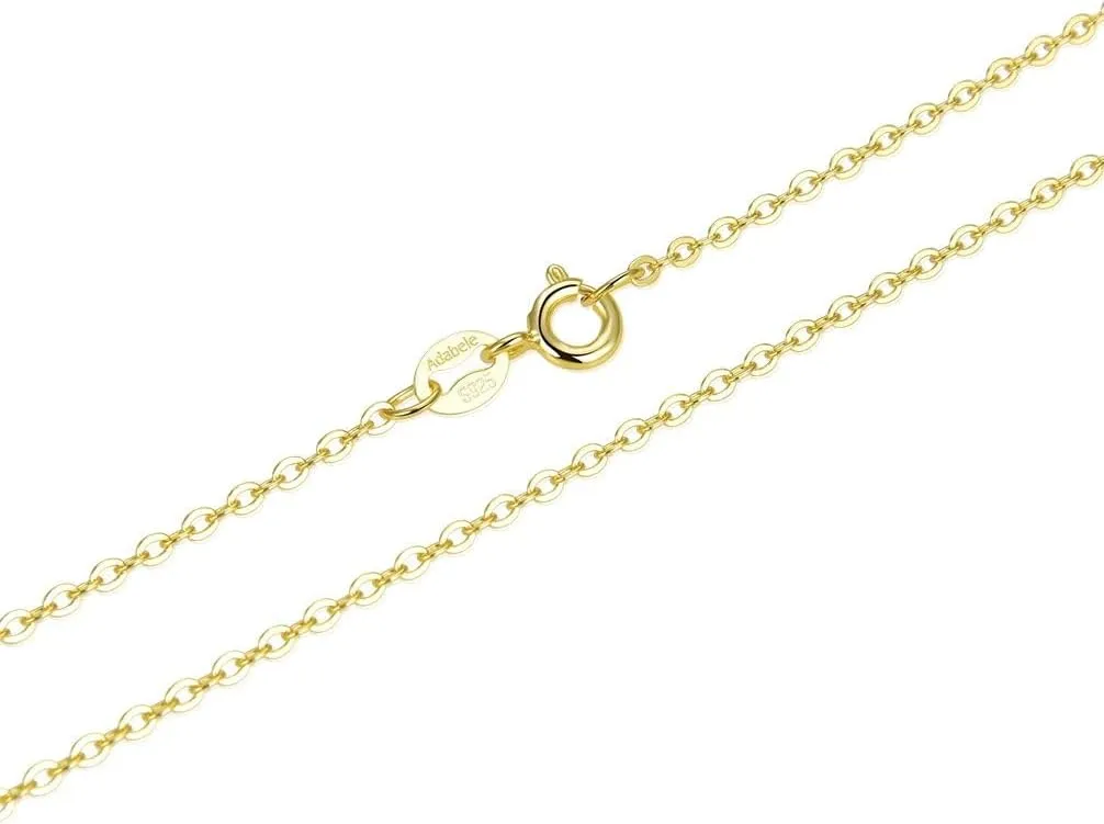 Adabele Solid 925 Sterling Silver Gold Filled Flat Cable Link Chain Necklace 1mm 1.2mm 1.3mm Thin Strong Tarnish Resistant Hypoallergenic Nickel Free Women Jewelry